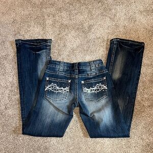 Cowgirl Tuff “Downtown” Embellised Blue Boot Cut Jeans with Vintage Fading